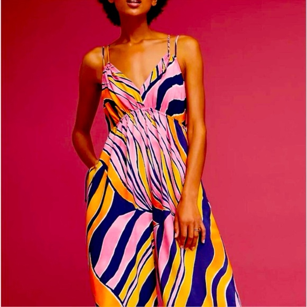 Maeve Pink and Blue Striped Jumpsuit